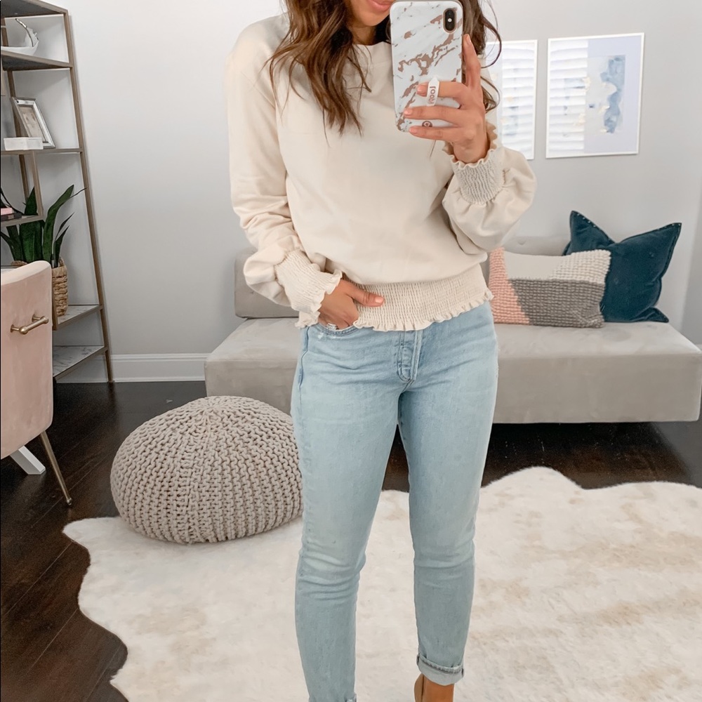 Smocked crewneck sweatshirt